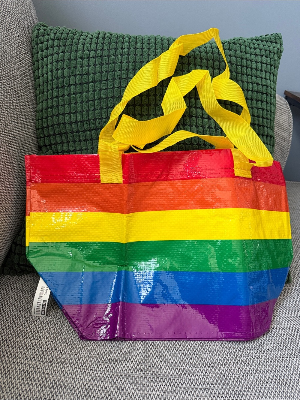 IKEA Pride Rainbow Stripe Tote with Yellow Handles, NWT